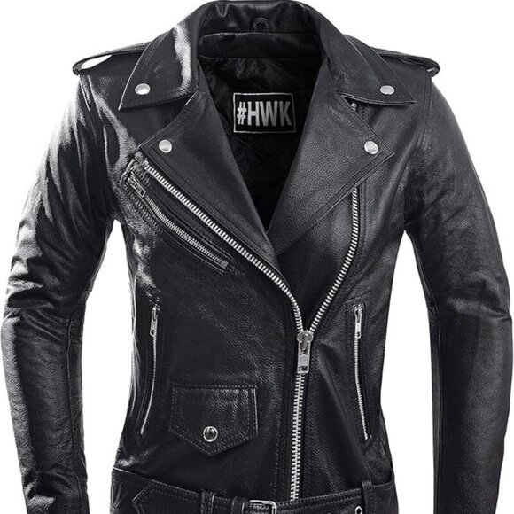 Women's HWK Brando Leather Motorcycle Jacket –Genuine, Weather & Water Resistant - Picture 1 of 6